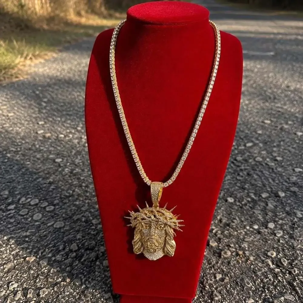 Jesus Pendant With tennis necklace cz